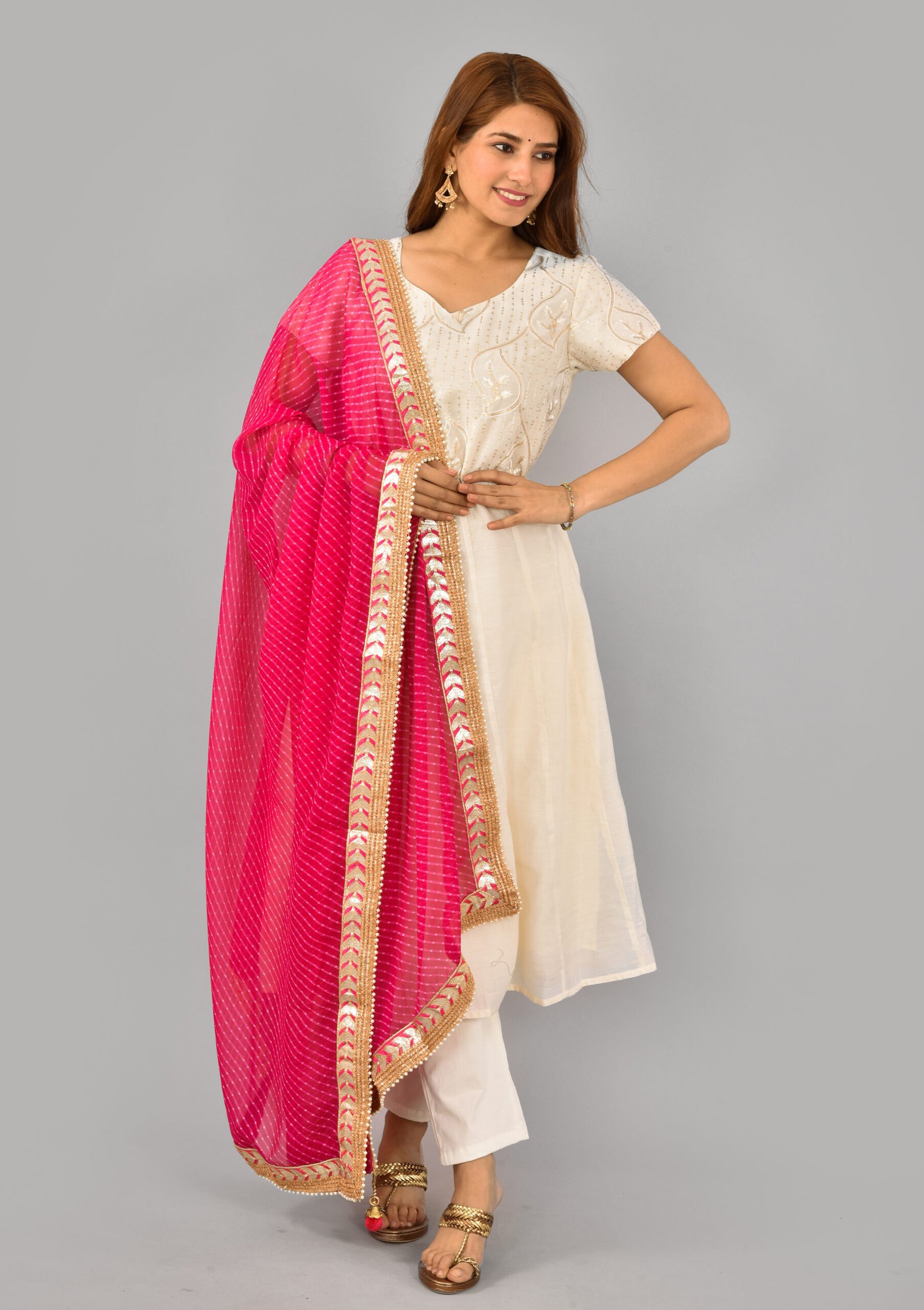 pink dupatta with white kurti