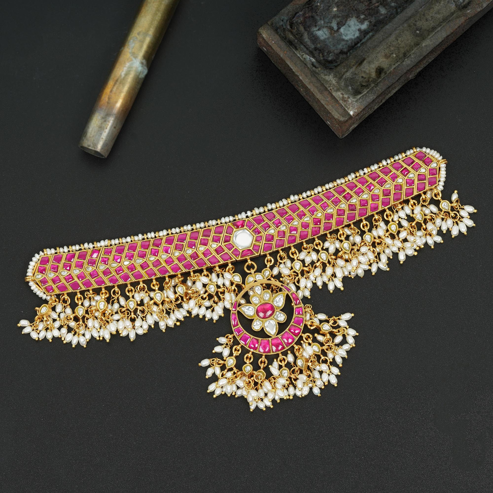South Indian Pink Kundan Jewelry