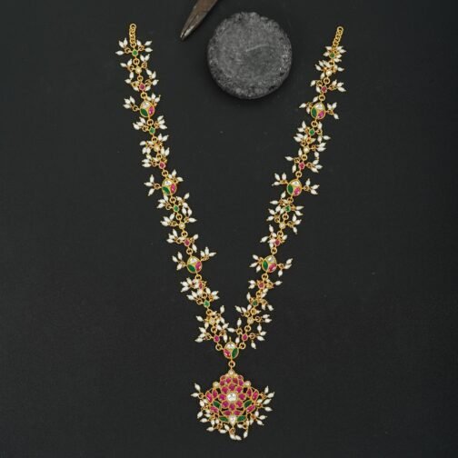 Authentic Kerela Style Green Pink Mala Necklace