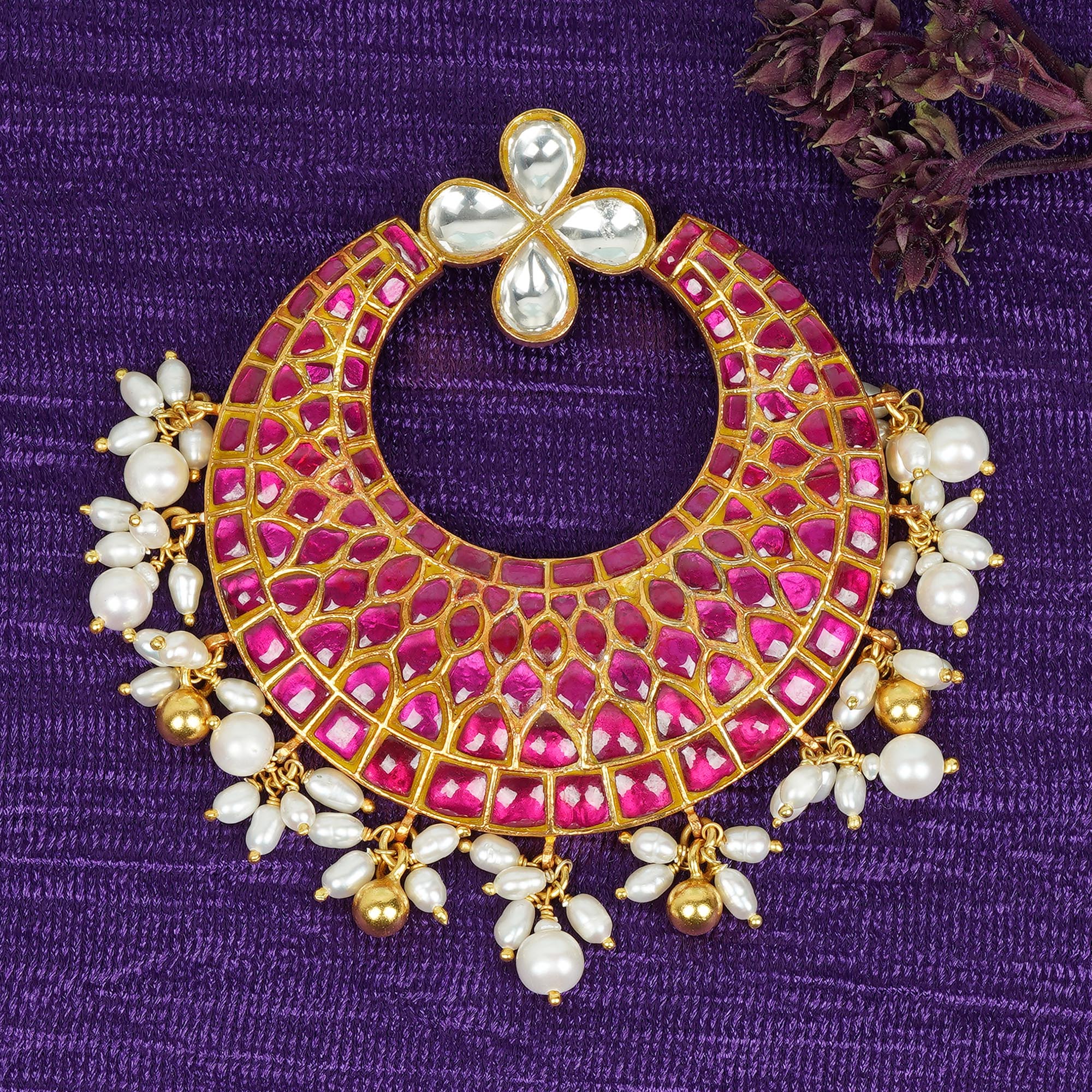 Plain Pink Gold-Plated Chandbali Pendant