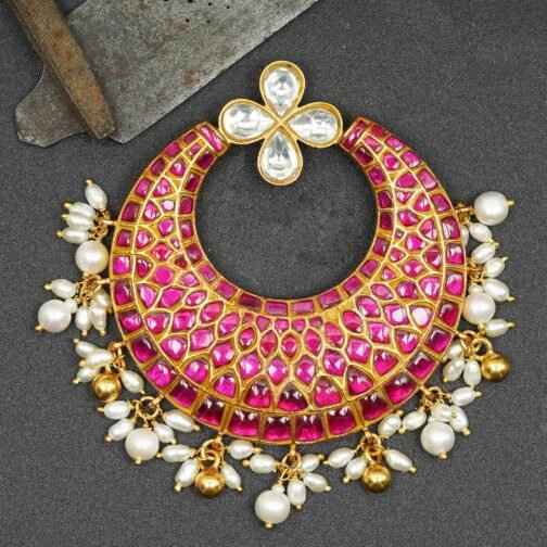 Plain Pink Gold-Plated Chandbali Pendant
