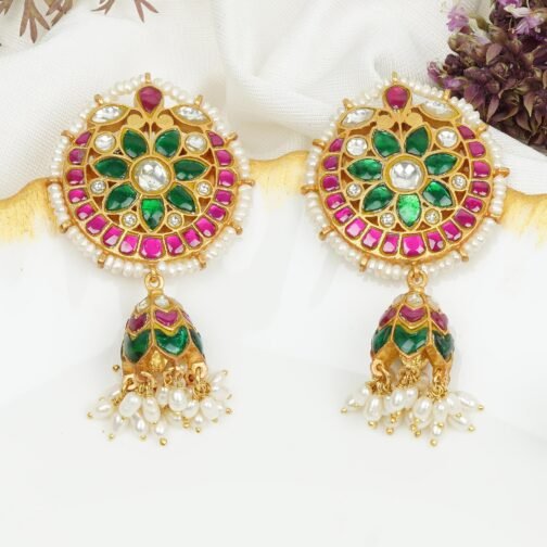 Polki Earrings Kundan Jewelry Online with hanging Jhumki