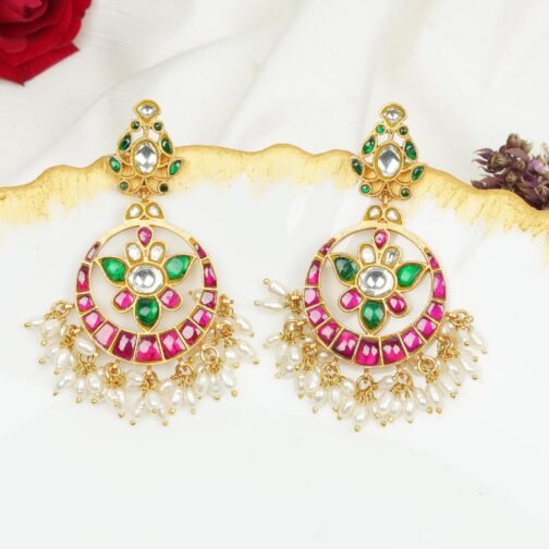Gold-Plated Multi-Coloured Round Hanging Earring.