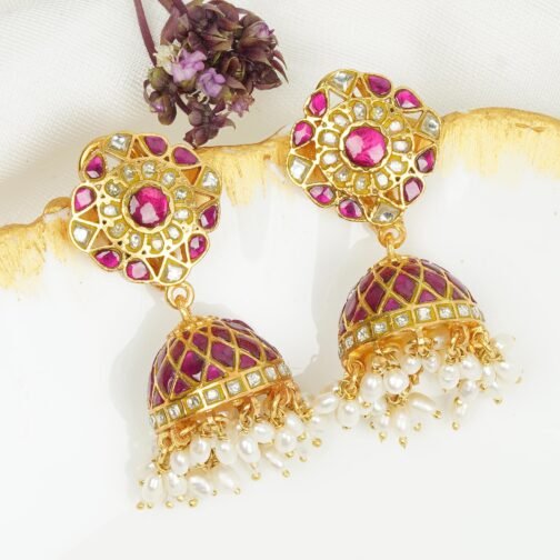 Antique Ethnic gold plated Kundan Jhumki