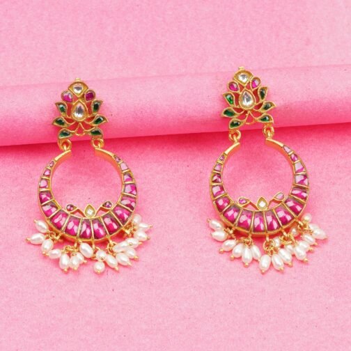 Pink Lotus Shaped with Gold-Plated Chandbali