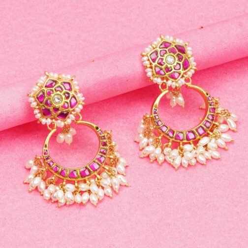 Hexagonal Traditional Kundan South Indian Earrings