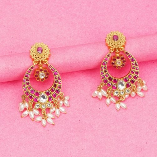 Stunning Pink and Golden Hanging Chandbali by Reeya...