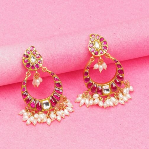Gorgeous Pink and Golden Chandbali Earrings