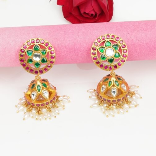 Gold-Plated Jhumka Earrings with Umbrella Hanging