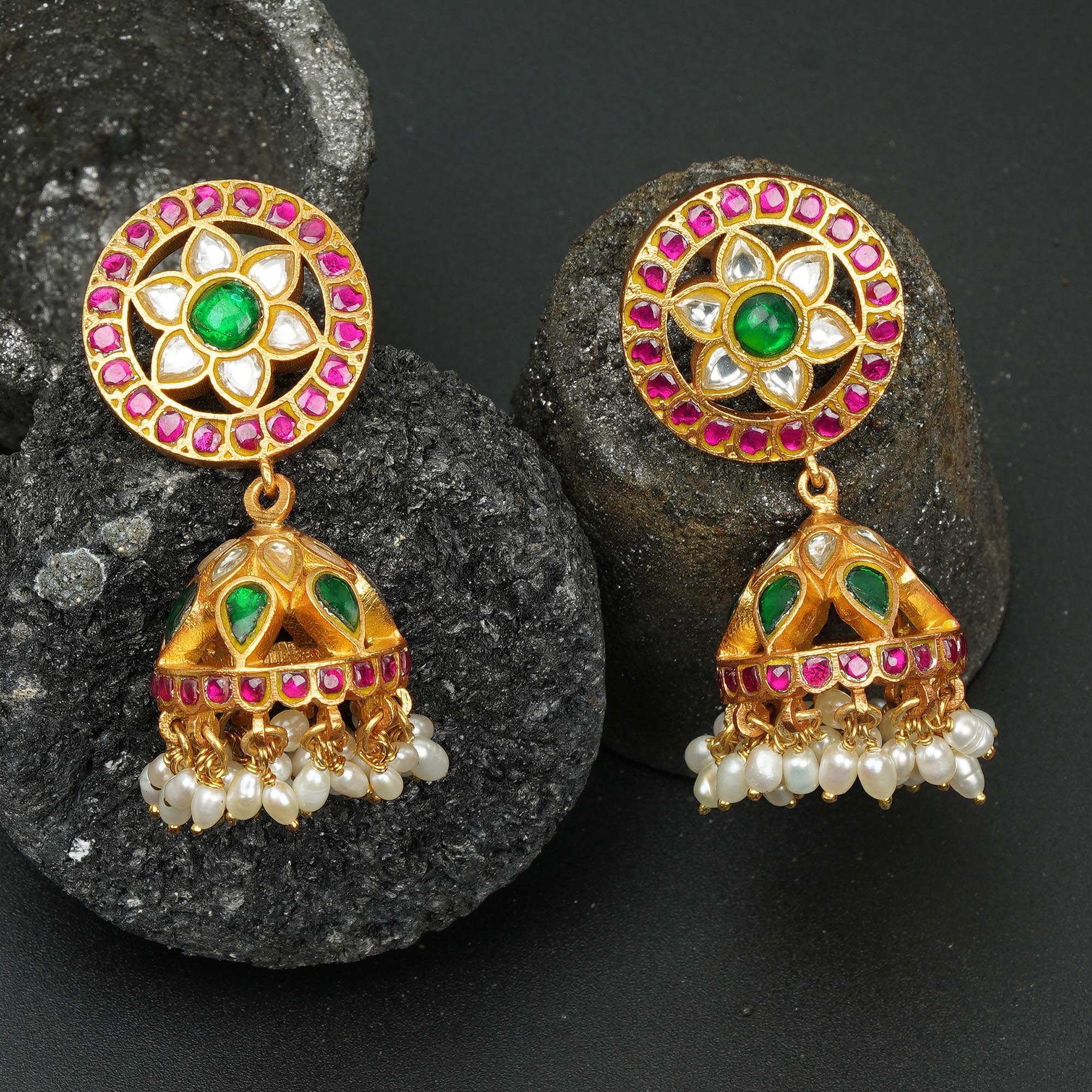 Gold Kundan Jhumka Earrings  Orne Jewels  3098695