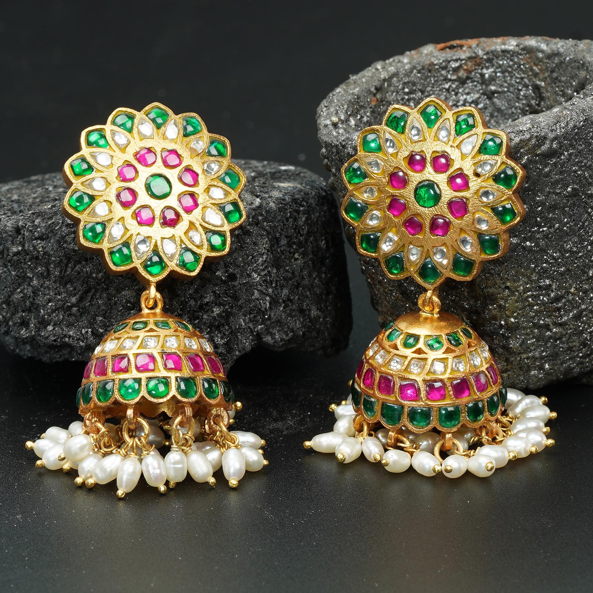Crunchy Fashion Bollywood Jewellery Traditional Ethnic Bridal Bride Wedding  Bridesmaid Antique Gold Indian Jhumka Jhumki Earrings Jewelry Set For Women  (Green-1) - Walmart.com