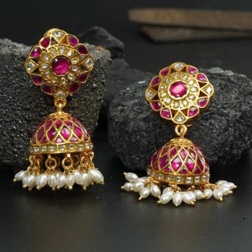 Antique Ethnic gold plated Kundan Jhumki