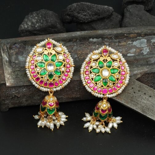Polki Earrings Kundan Jewelry Online with hanging Jhumki