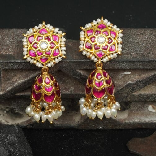 White and Pink Jhumki Earrings Online India