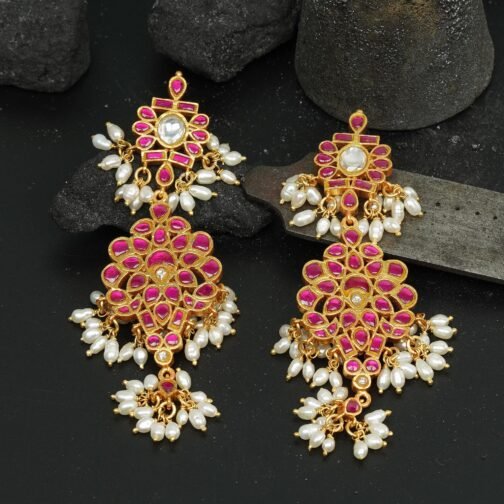 Royal Pink Kundan Earrings India Online Silver