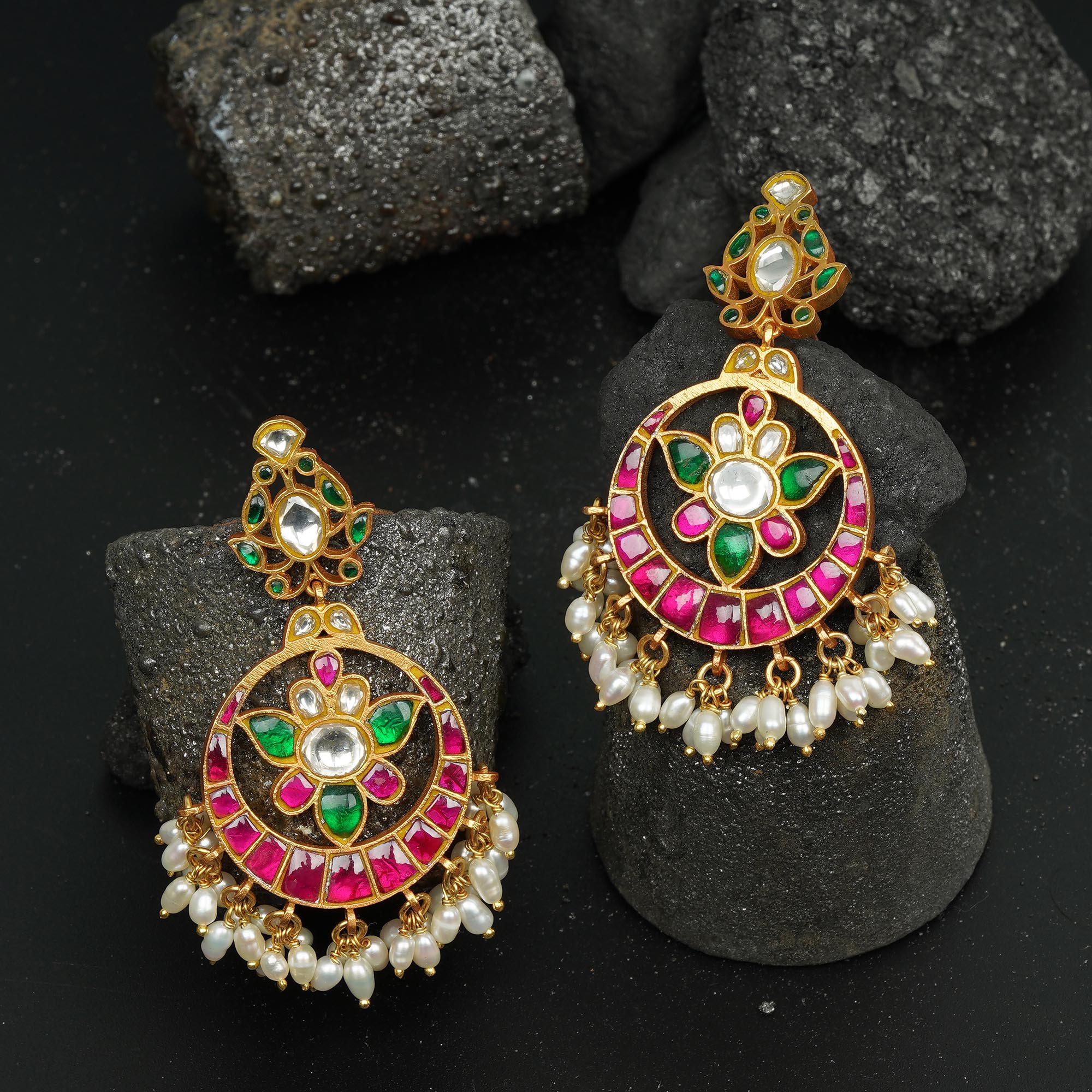 Gold-Plated Multi-Coloured Round Hanging Earring.