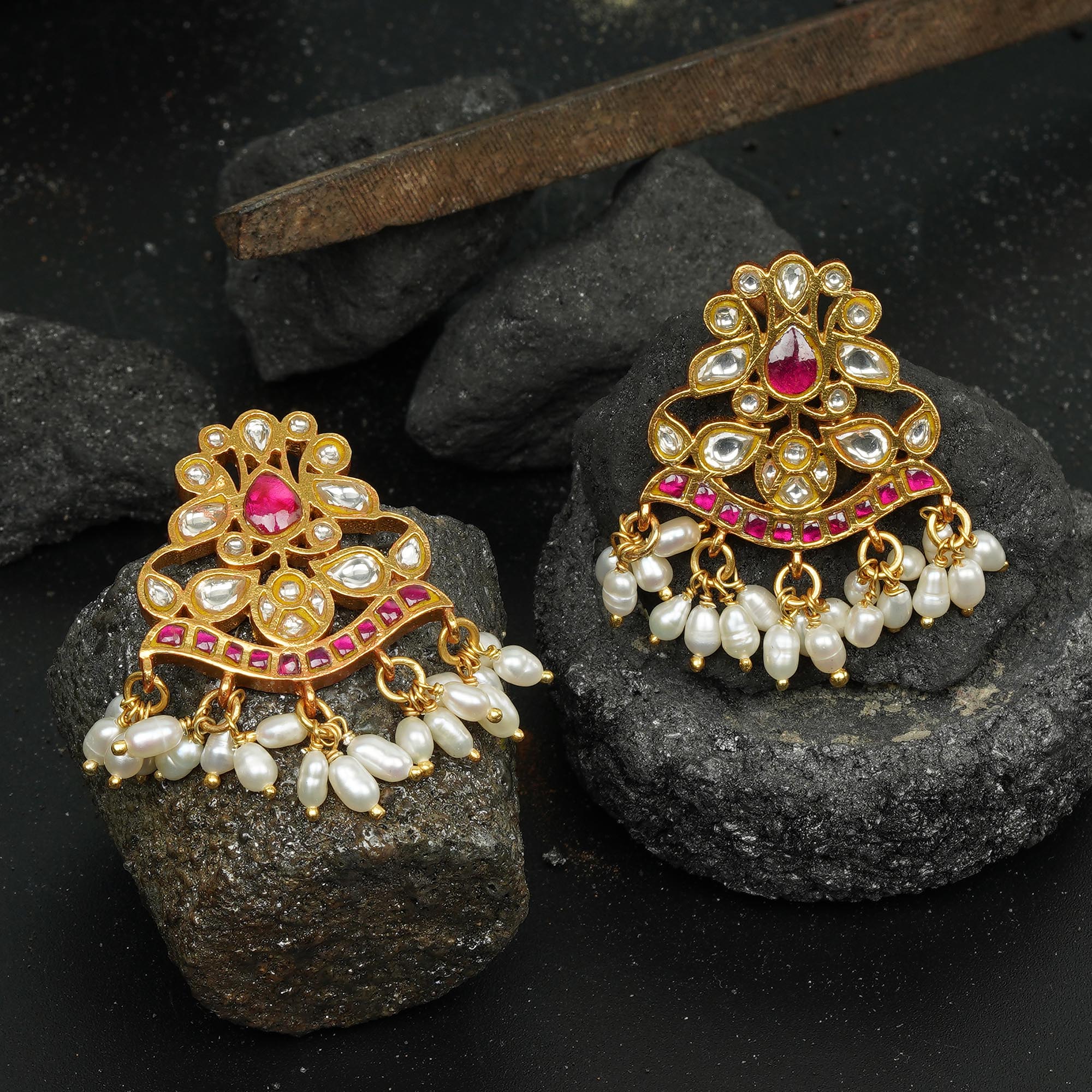 Red-White Combo Gold-Plated Studs.