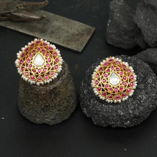 Pink Gold-Plated Polki Stud