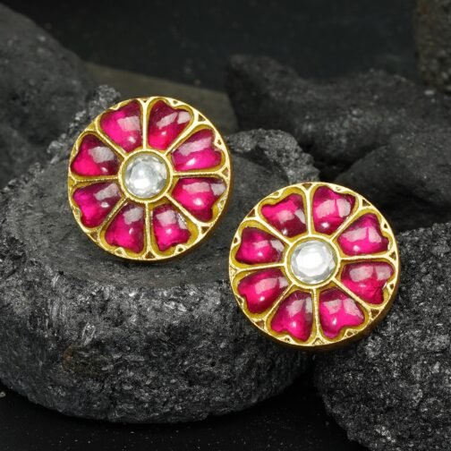 Gorgeous Pink Colour Gold-Plated Flower Shaped Stud.