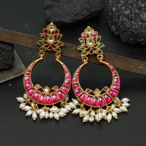 Pink Lotus Shaped with Gold-Plated Chandbali