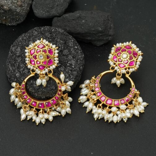 Hexagonal Traditional Kundan South Indian Earrings