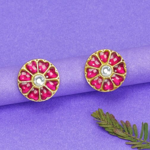 Gorgeous Pink Colour Gold-Plated Flower Shaped Stud.