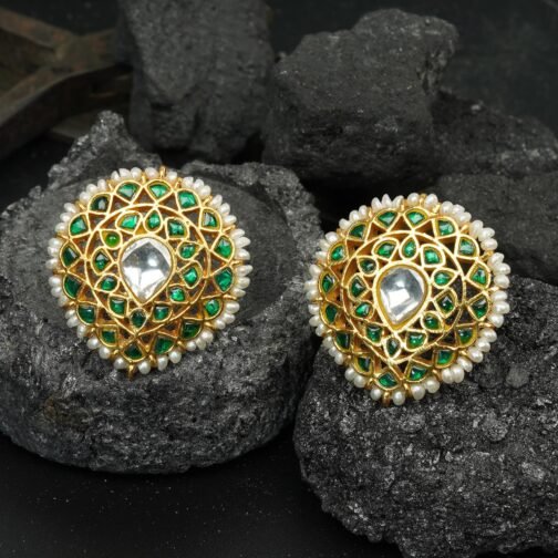 Classy Green Kundan Studs with White Stone