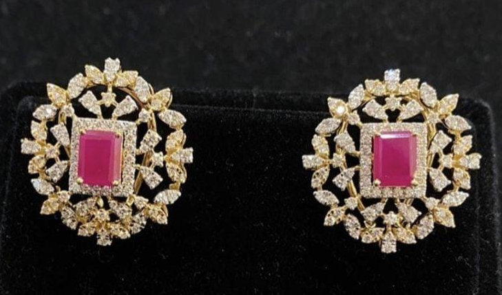 Ruby And American Diamond Stud Earrings