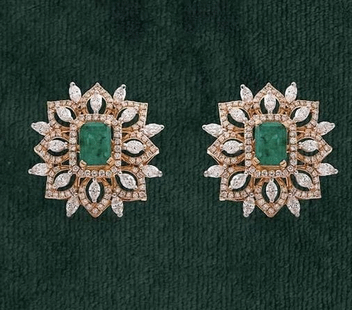 American Diamond Stud Earrings With Emeralds