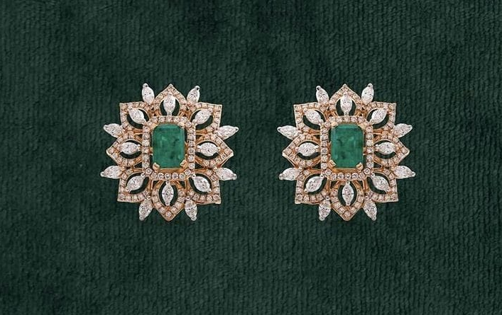 American Diamond Stud Earrings With Emeralds