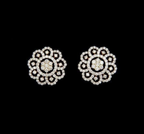 Gold Plated White CZ Flower Stud Earrings