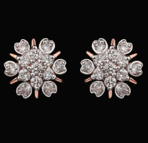 Rose Gold Plated White CZ Flower Stud Earrings
