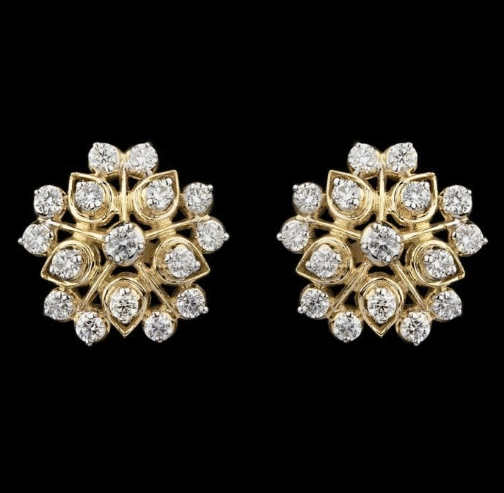Gold Plated White CZ Flower Stud Earrings