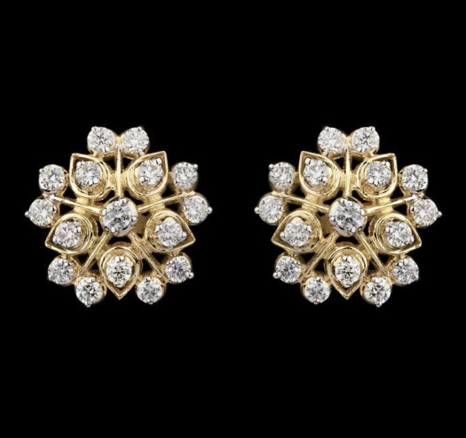 Gold Plated White CZ Flower Stud Earrings