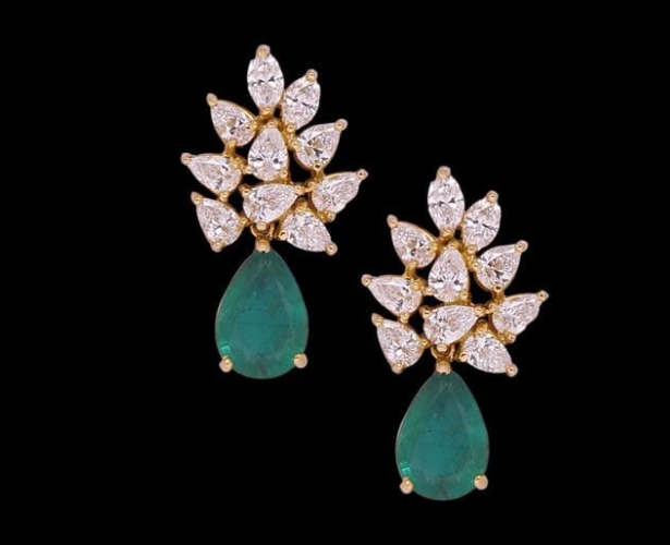 Gold Plated White CZ Stud Earrings With Emeralds