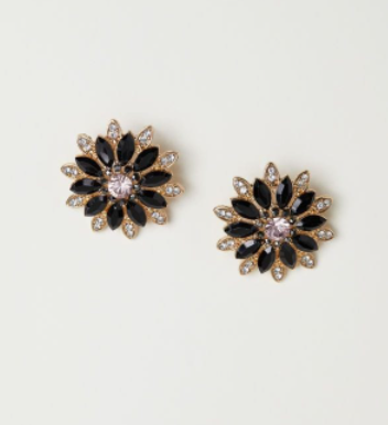 American Diamond And Black Crystal And Gold Stud Earrings