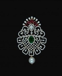 American Diamond And Ruby With Emerald Stone Pendant