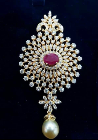Gold Plated CZ Stone With Ruby Pendant