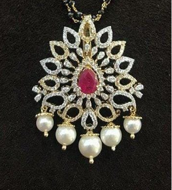 Gold Plated CZ Stone And Ruby Designer Pendant