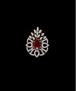 Designer American Diamond With Ruby Stone And Gold Finish Pendant
