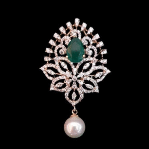 Gold Plated American Diamond With Emerald Stone Pendant