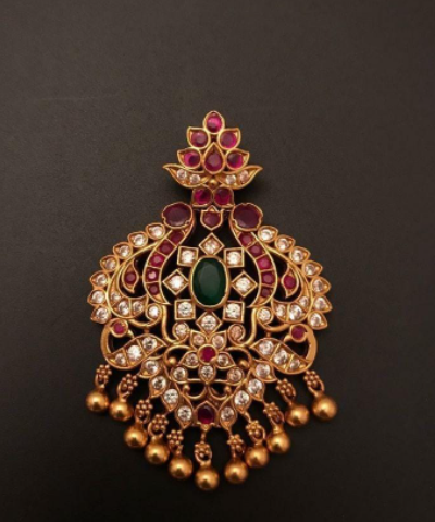 Cabochon Rubies And Gold Balls Hanging In The Bottom  CZ And Ruby And Antique Pendant