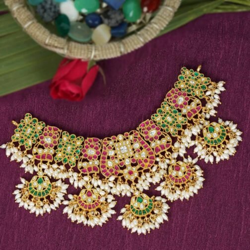 Heavy Bridal Jewelry Necklace Kundan Pink and Green
