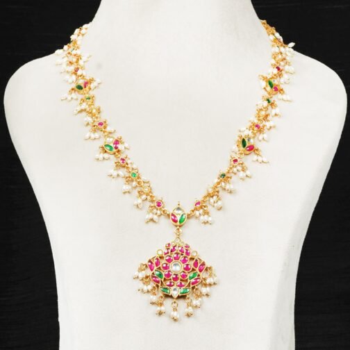 Authentic Kerela Style Green Pink Mala Necklace