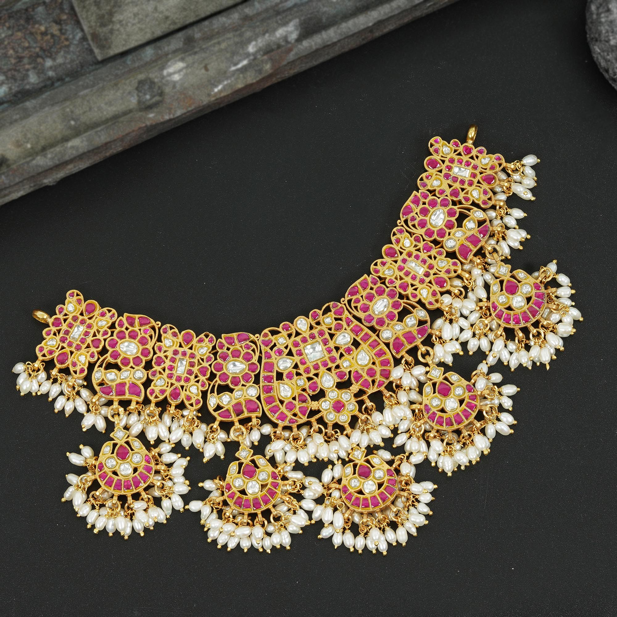 Gold-Plated Pink Stone Heavy Necklace Set