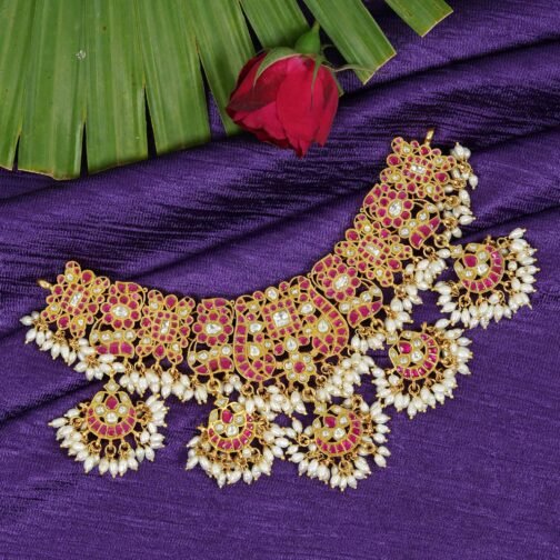 Gold-Plated Pink Stone Heavy Necklace Set