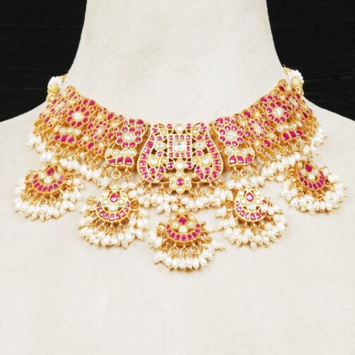 Gold-Plated Pink Stone Heavy Necklace Set
