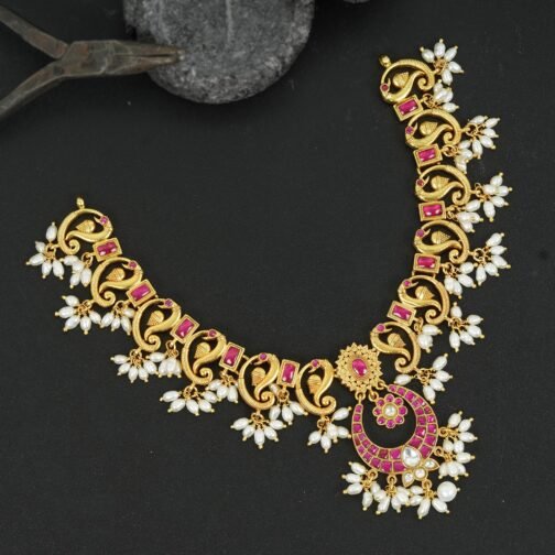 Glav Diva Mango Shaped Pink and White Necklace...