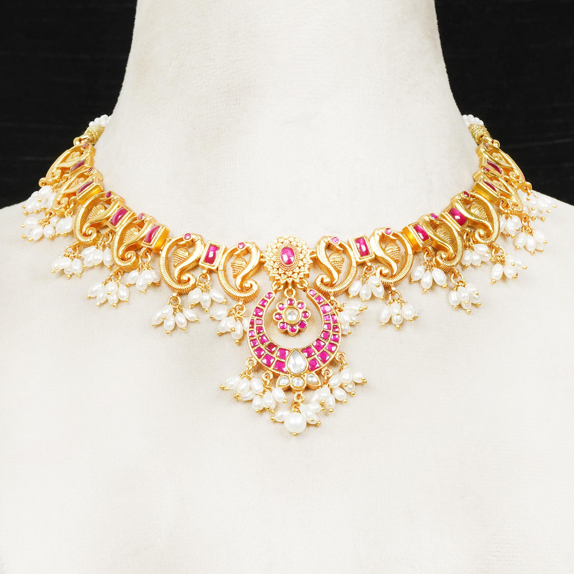 Glav Diva Mango Shaped Pink and White Necklace India
