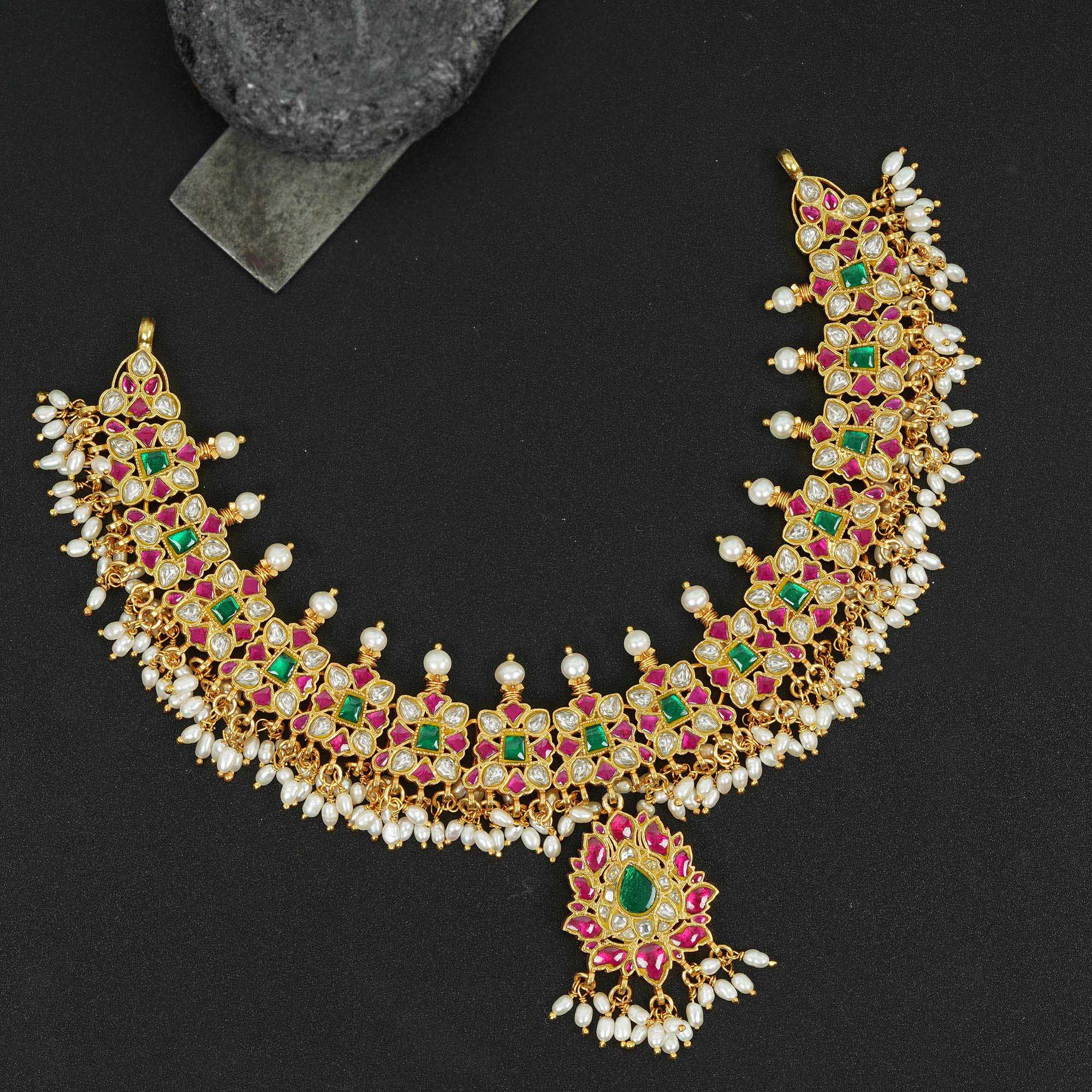 Finely Pearl and Stone Embellished Indian Necklace